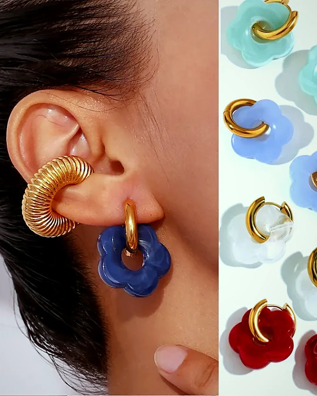 Pendientes de flor en resina · Lunares