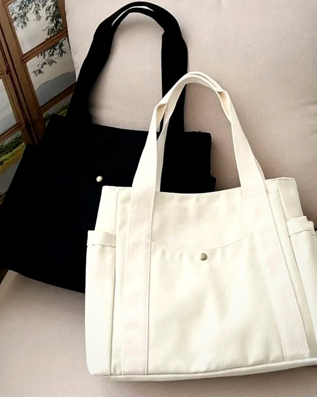 Tote de lona grande · Lunares