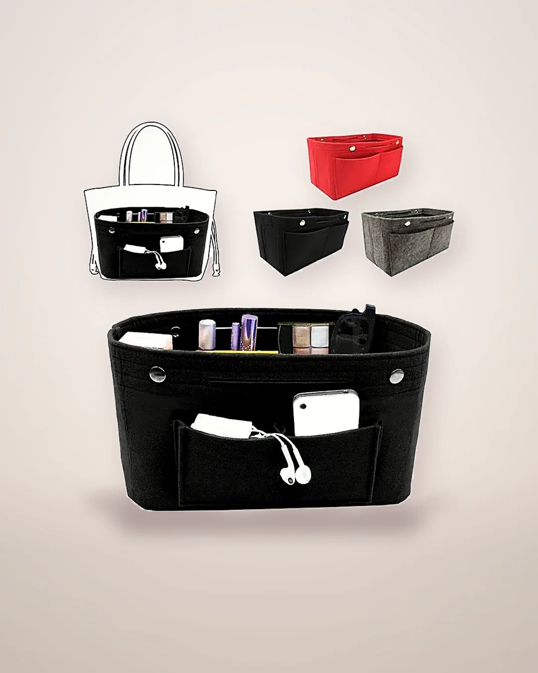 Organizador de bolso de fieltro · Lunares