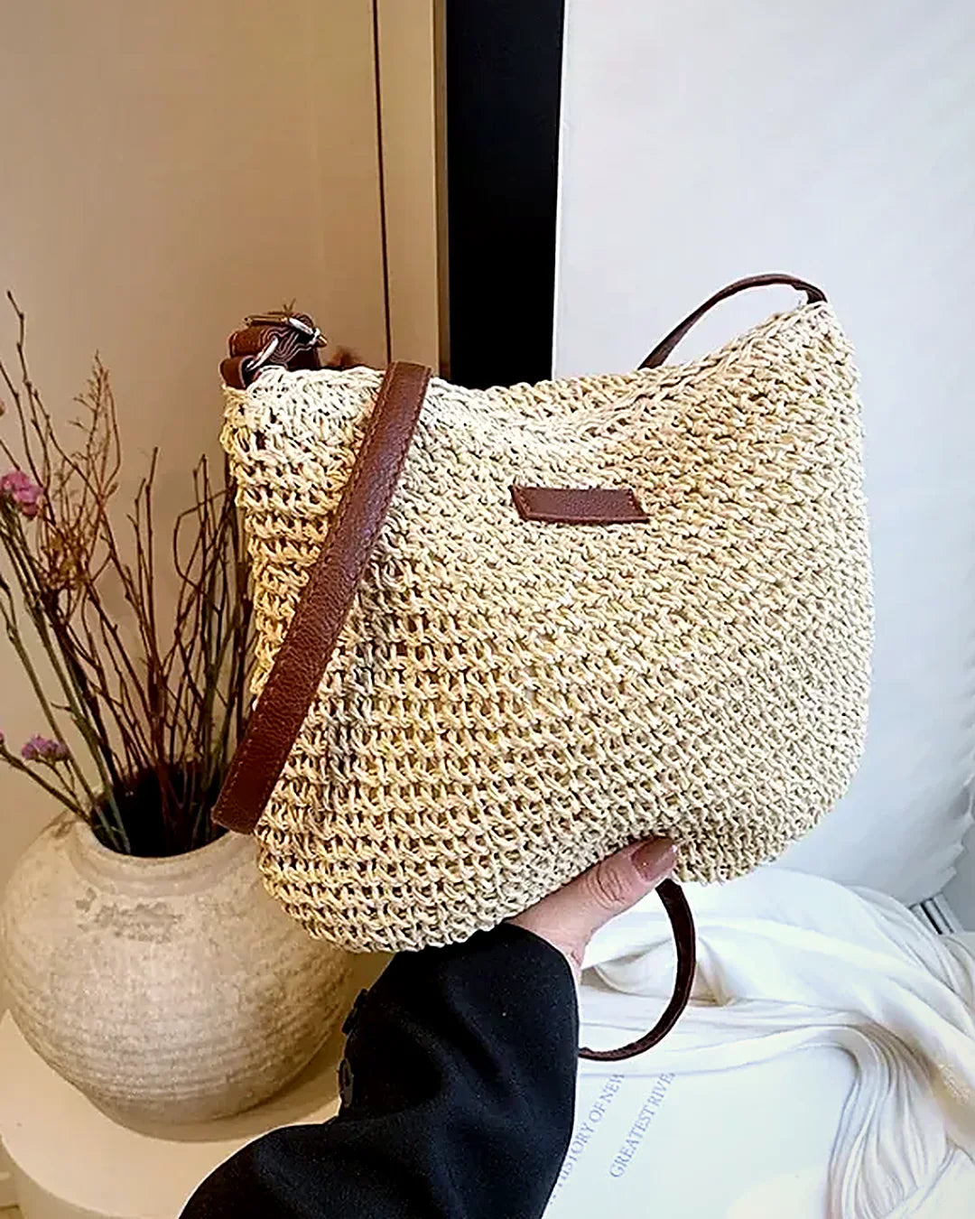 Bolso de paja bohemio · Lunares